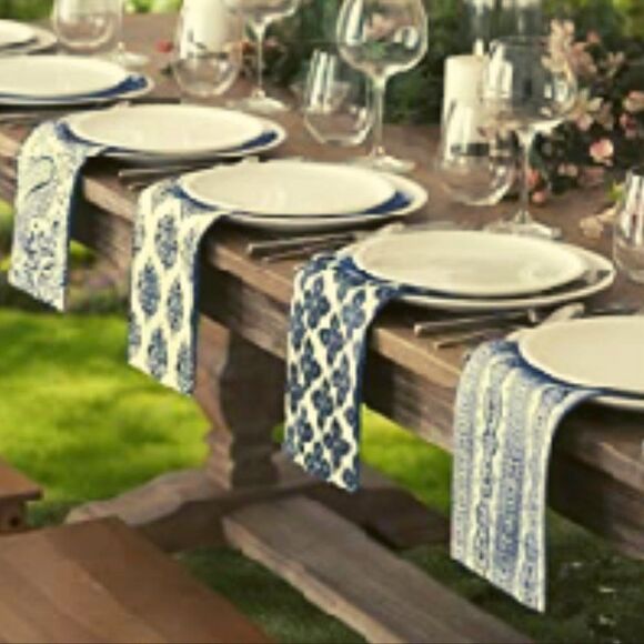 Indigo Ikat Navy Cotton Printed Napkins Set of 4 Cotton - Picture 4 of 4